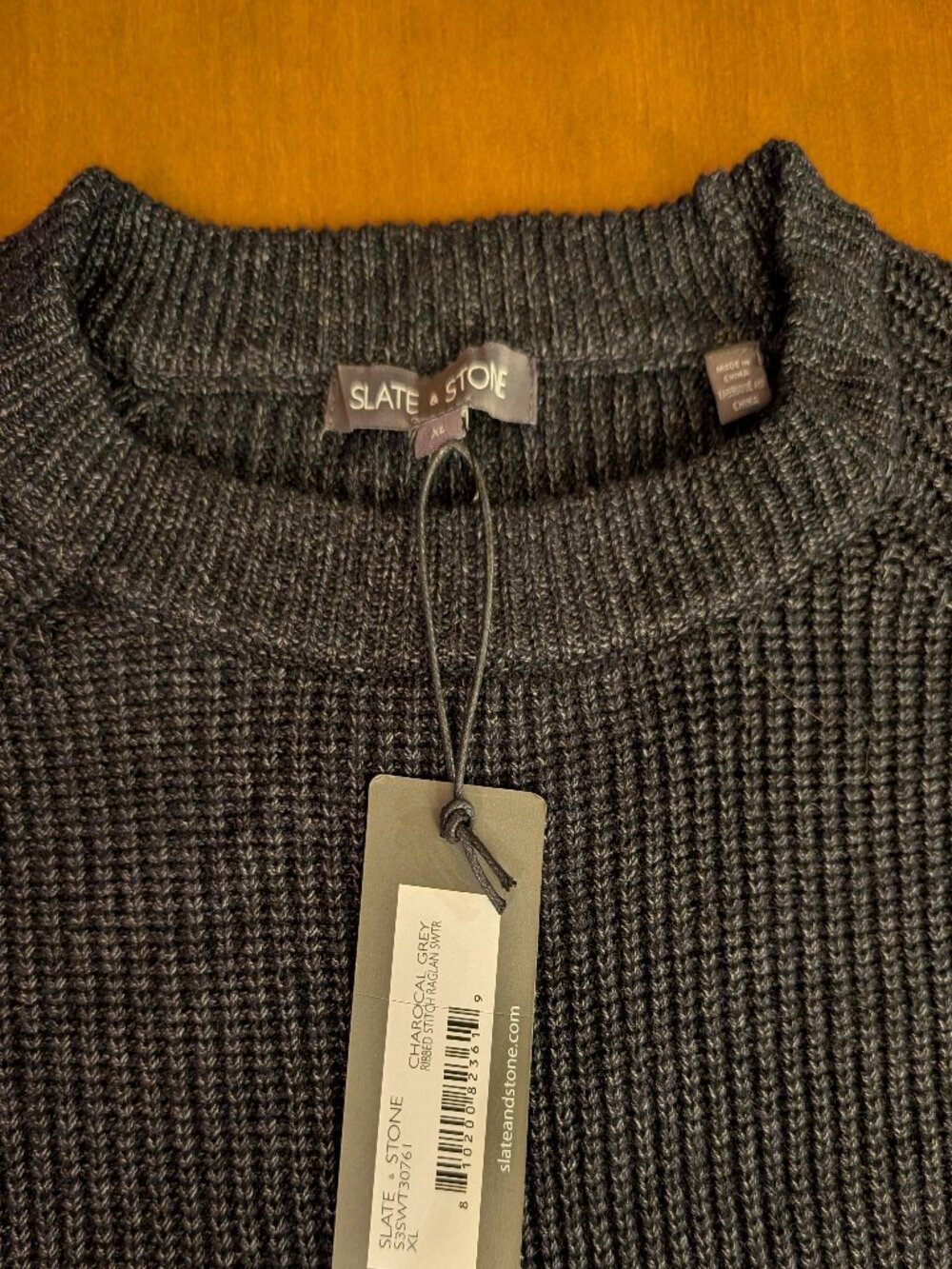 Slate & Stone Charcoal Grey Ribbed Stitch Raglan Sweater XL NWT